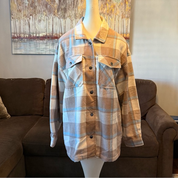 HFX Women's Heavy Flannel Plaid Shirt Jacket (Blue/Camel, Size M) - Picture 6 of 13